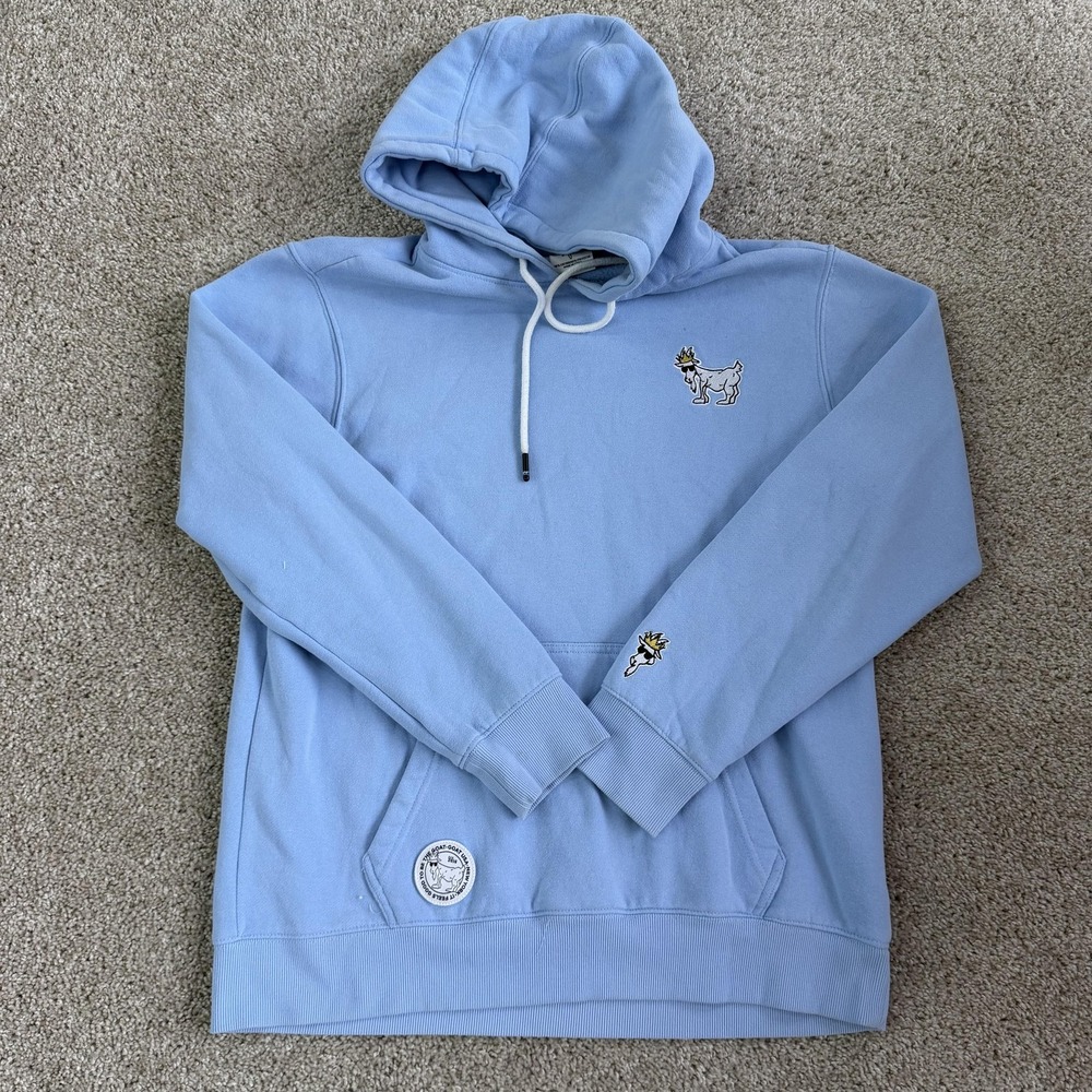 GOAT USA Hoodie Mens Medium Blue Fleece Pullover Crown Goat Logo Sweatshirt